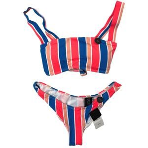 NEW Cotton On BODY Multicolor Striped 2-Piece Swimwear Bikini Swim Suit Set S